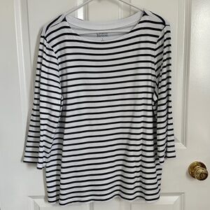 Women's White with Navy Stripes CottonTee; Size L